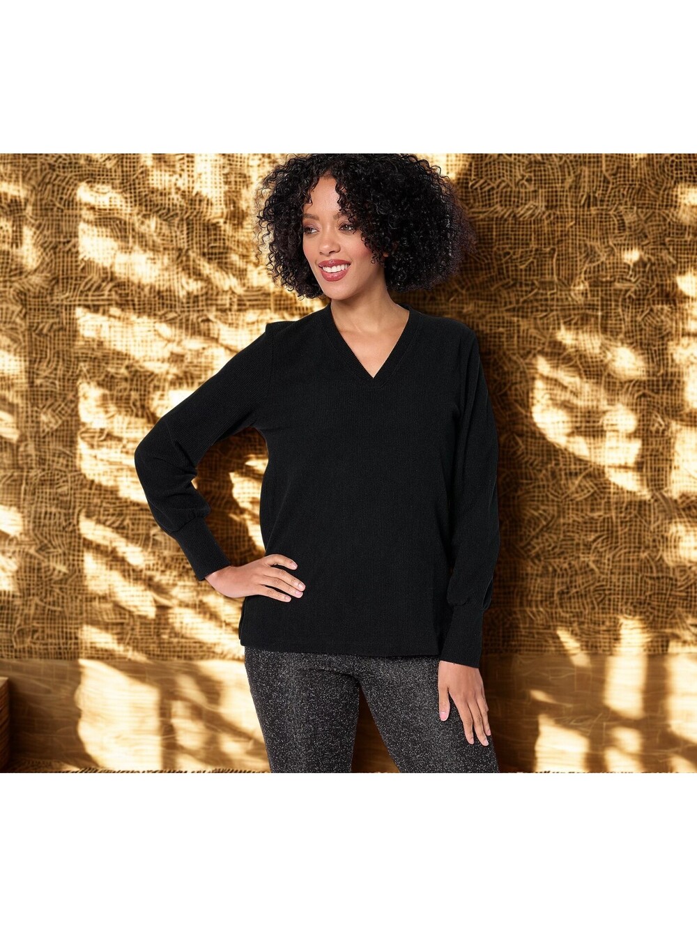 Cuddl Duds Ribbed Fleece V-Neck Pullover Size M